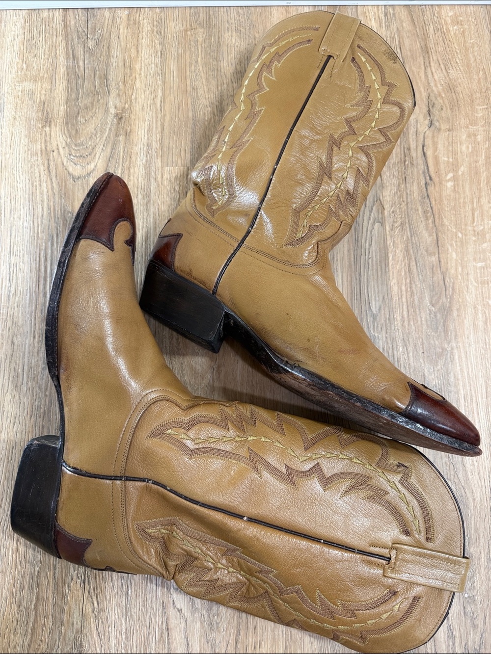 Dan Post Two-Tone Tan and Dark Brown Western Boots - Picture 5 of 8